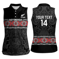 Custom New Zealand Silver Fern Rugby Women Sleeveless Polo Shirt All Black Maori Taniko Pattern LT14 - Polynesian Pride