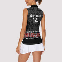 Custom New Zealand Silver Fern Rugby Women Sleeveless Polo Shirt All Black Maori Taniko Pattern LT14 - Polynesian Pride