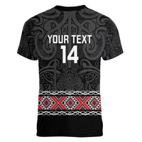 Custom New Zealand Silver Fern Rugby Women V-Neck T-Shirt All Black Maori Taniko Pattern LT14 - Polynesian Pride
