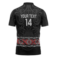 Custom New Zealand Silver Fern Rugby Zipper Polo Shirt All Black Maori Taniko Pattern - Polynesian Pride