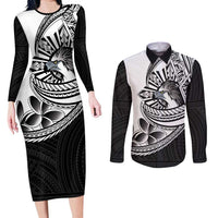 Philippines Eagle Sun Couples Matching Long Sleeve Bodycon Dress and Long Sleeve Button Shirt Filipino Agila Polynesian Tattoo Black Color LT14 Black - Polynesian Pride