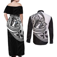 Philippines Eagle Sun Couples Matching Off Shoulder Maxi Dress and Long Sleeve Button Shirt Filipino Agila Polynesian Tattoo Black Color LT14 - Polynesian Pride