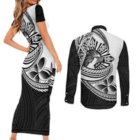 Philippines Eagle Sun Couples Matching Short Sleeve Bodycon Dress and Long Sleeve Button Shirt Filipino Agila Polynesian Tattoo Black Color LT14 - Polynesian Pride