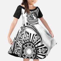 Philippines Eagle Sun Family Matching Puletasi and Hawaiian Shirt Filipino Agila Polynesian Tattoo Black Color LT14 Daughter's Dress Black - Polynesian Pride