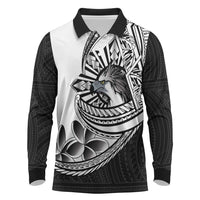 Philippines Eagle Sun Long Sleeve Polo Shirt Filipino Agila Polynesian Tattoo Black Color