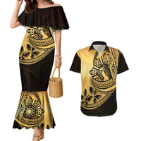 Philippines Eagle Sun Couples Matching Mermaid Dress and Hawaiian Shirt Filipino Agila Polynesian Tattoo Gold Color LT14 Gold - Polynesian Pride