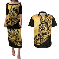 Philippines Eagle Sun Couples Matching Puletasi and Hawaiian Shirt Filipino Agila Polynesian Tattoo Gold Color LT14 Gold - Polynesian Pride