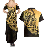 Philippines Eagle Sun Couples Matching Summer Maxi Dress and Hawaiian Shirt Filipino Agila Polynesian Tattoo Gold Color LT14 - Polynesian Pride