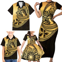 Philippines Eagle Sun Family Matching Short Sleeve Bodycon Dress and Hawaiian Shirt Filipino Agila Polynesian Tattoo Gold Color LT14 - Polynesian Pride