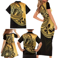 Philippines Eagle Sun Family Matching Short Sleeve Bodycon Dress and Hawaiian Shirt Filipino Agila Polynesian Tattoo Gold Color LT14 - Polynesian Pride
