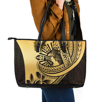 Philippines Eagle Sun Leather Tote Bag Filipino Agila Polynesian Tattoo Gold Color