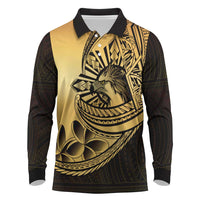 Philippines Eagle Sun Long Sleeve Polo Shirt Filipino Agila Polynesian Tattoo Gold Color