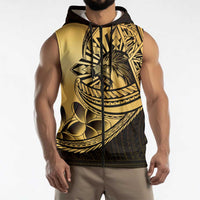 Philippines Eagle Sun Sleeveless Zip Hoodie Filipino Agila Polynesian Tattoo Gold Color