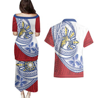 Philippines Eagle Sun Couples Matching Puletasi and Hawaiian Shirt Filipino Agila Polynesian Tattoo Flag Color LT14 - Polynesian Pride