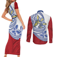 Philippines Eagle Sun Couples Matching Short Sleeve Bodycon Dress and Long Sleeve Button Shirt Filipino Agila Polynesian Tattoo Flag Color LT14 - Polynesian Pride