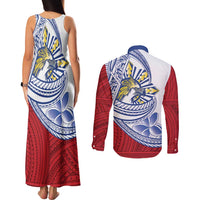 Philippines Eagle Sun Couples Matching Tank Maxi Dress and Long Sleeve Button Shirt Filipino Agila Polynesian Tattoo Flag Color LT14 - Polynesian Pride