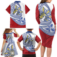 Philippines Eagle Sun Family Matching Long Sleeve Bodycon Dress and Hawaiian Shirt Filipino Agila Polynesian Tattoo Flag Color LT14 - Polynesian Pride