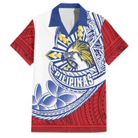 Philippines Eagle Sun Family Matching Off Shoulder Maxi Dress and Hawaiian Shirt Filipino Agila Polynesian Tattoo Flag Color LT14 Dad's Shirt - Short Sleeve Red - Polynesian Pride