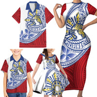 Philippines Eagle Sun Family Matching Short Sleeve Bodycon Dress and Hawaiian Shirt Filipino Agila Polynesian Tattoo Flag Color LT14 - Polynesian Pride