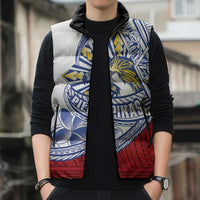 Philippines Eagle Sun Sleeveless Puffer Jacket Filipino Agila Polynesian Tattoo Flag Color