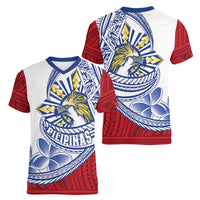 Philippines Eagle Sun Women V-Neck T-Shirt Filipino Agila Polynesian Tattoo Flag Color LT14 - Polynesian Pride