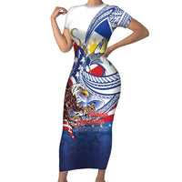 Filipino American History Month Short Sleeve Bodycon Dress Philippines Agila USA Eagle Mix Flag LT14 Long Dress Blue - Polynesian Pride