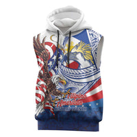 Filipino American History Month Sleeveless Hoodie Philippines Agila USA Eagle Mix Flag LT14 Blue - Polynesian Pride