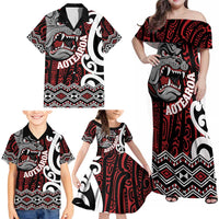Personalised Aotearoa Bulldog Family Matching Off Shoulder Maxi Dress and Hawaiian Shirt New Zealand Maori Taniko Art LT14 - Polynesian Pride