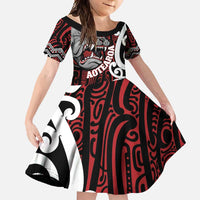 Personalised Aotearoa Bulldog Family Matching Tank Maxi Dress and Hawaiian Shirt New Zealand Maori Taniko Art LT14 Daughter's Dress Red - Polynesian Pride