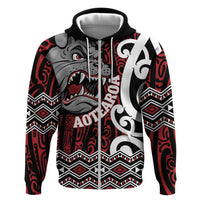 Personalised Aotearoa Bulldog Hoodie New Zealand Maori Taniko Art LT14 Zip Hoodie Red - Polynesian Pride