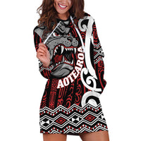 Personalised Aotearoa Bulldog Hoodie Dress New Zealand Maori Taniko Art LT14 Red - Polynesian Pride