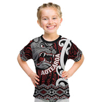 Personalised Aotearoa Bulldog Kid T Shirt New Zealand Maori Taniko Art LT14 Red - Polynesian Pride