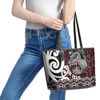Personalised Aotearoa Bulldog Leather Tote Bag New Zealand Maori Taniko Art LT14 - Polynesian Pride