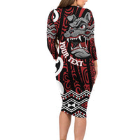 Personalised Aotearoa Bulldog Long Sleeve Bodycon Dress New Zealand Maori Taniko Art LT14 - Polynesian Pride