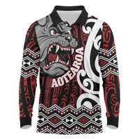 Personalised Aotearoa Bulldog Long Sleeve Polo Shirt New Zealand Maori Taniko Art LT14 Red - Polynesian Pride