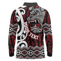 Personalised Aotearoa Bulldog Long Sleeve Polo Shirt New Zealand Maori Taniko Art LT14 - Polynesian Pride