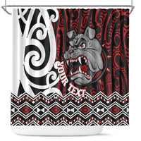 Personalised Aotearoa Bulldog Shower Curtain New Zealand Maori Taniko Art LT14 Red - Polynesian Pride