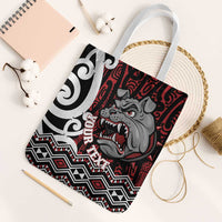 Personalised Aotearoa Bulldog Tote Bag New Zealand Maori Taniko Art LT14 White Strap One Size Red - Polynesian Pride