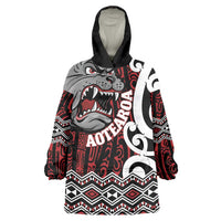 Personalised Aotearoa Bulldog Wearable Blanket Hoodie New Zealand Maori Taniko Art LT14 One Size Red - Polynesian Pride