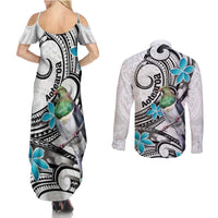Aotearoa Te Ika-a-Maui Couples Matching Summer Maxi Dress and Long Sleeve Button Shirt South Island Kekeru Maori Koru LT14 - Polynesian Pride