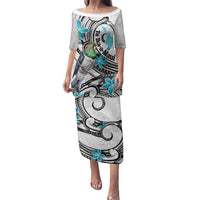 Aotearoa Te Ika-a-Maui Family Matching Puletasi and Hawaiian Shirt South Island Kekeru Maori Koru LT14 Mom's Dress White - Polynesian Pride