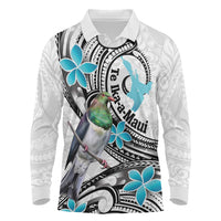 Aotearoa Te Ika-a-Maui Long Sleeve Polo Shirt South Island Kekeru Maori Koru LT14 White - Polynesian Pride