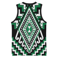 Green New Zealand Taniko Poutama Patikitiki Basketball Jersey LT14 - Polynesian Pride