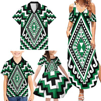 Green Aotearoa Taniko Poutama Patikitiki Family Matching Summer Maxi Dress and Hawaiian Shirt LT14 - Polynesian Pride