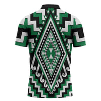 Green New Zealand Taniko Poutama Patikitiki Zipper Polo Shirt LT14 - Polynesian Pride