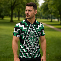 Green New Zealand Taniko Poutama Patikitiki Zipper Polo Shirt LT14 - Polynesian Pride