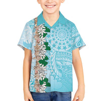 Cook Islands Tiare Maori With Conch Shell Family Matching Summer Maxi Dress and Hawaiian Shirt Pasifika Fest Polynesian Tattoo Turquoise LT14 Son's Shirt Turquoise - Polynesian Pride