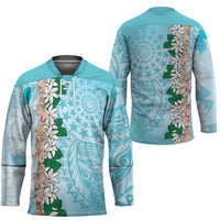 Cook Islands Tiare Maori With Conch Shell Hockey Jersey Pasifika Fest Polynesian Tattoo Turquoise