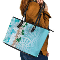 Cook Islands Tiare Maori With Conch Shell Leather Tote Bag Pasifika Fest Polynesian Tattoo Turquoise