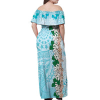 Cook Islands Tiare Maori With Conch Shell Off Shoulder Maxi Dress Pasifika Fest Polynesian Tattoo Turquoise